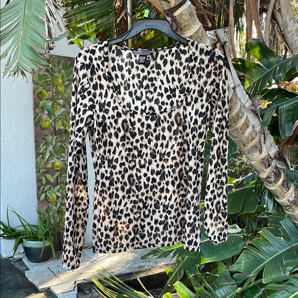 Leopard Print sheer Long Sleeve Top